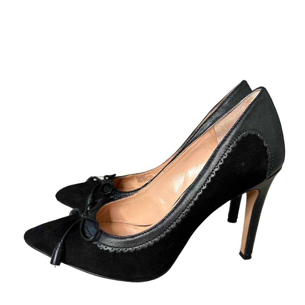 BCBGeneration | Black Suede and Leather Tassel Bow Front Pointed Pumps Size 6.5 - Picture 3 of 11